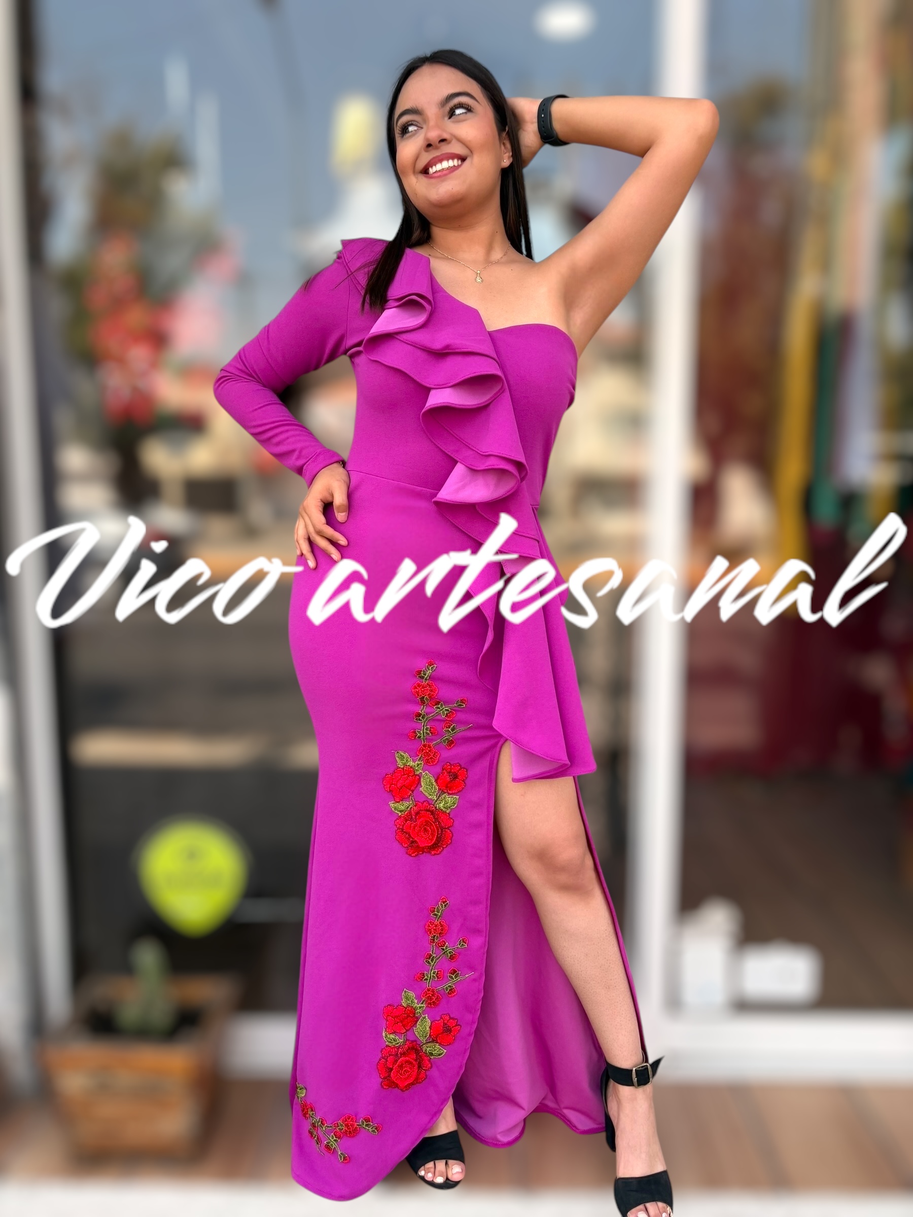 Vestido Rosas unimanga