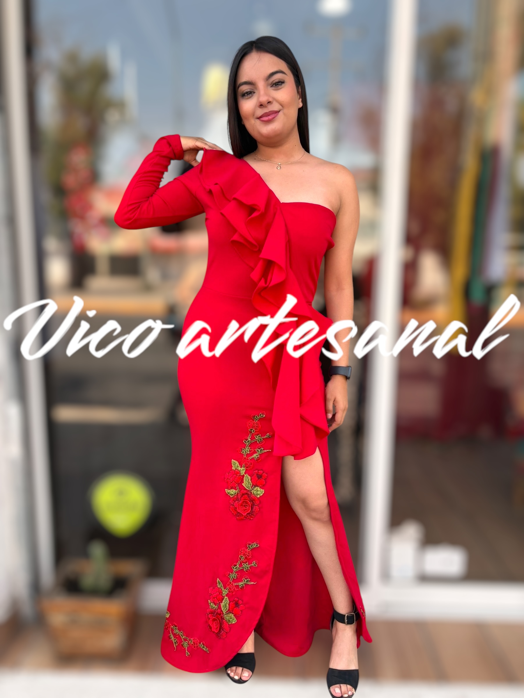 Vestido Rosas unimanga - Imagen 2